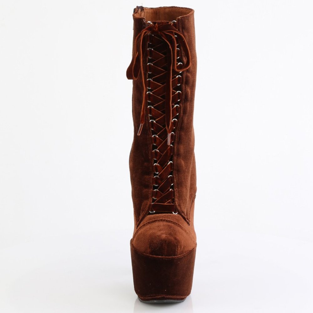 Velvet Platform Lace Up High Heel Ankle Boots - Picture 2 of 5